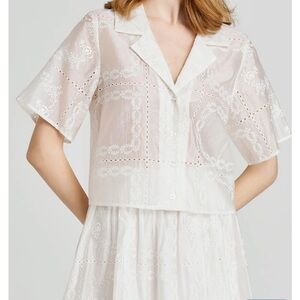 Wayf Ivory Floral Embroidered Blouse